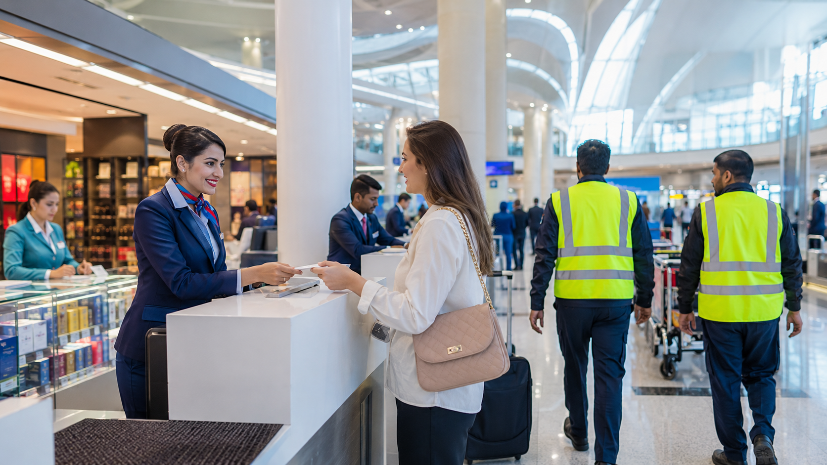 Dubai airport jobs salary and requirements 2026 – staff working at Dubai International Airport terminal