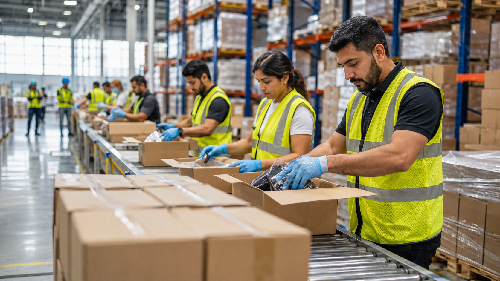 Dubai packing jobs salary and requirements 2026 – warehouse workers packing boxes at a Dubai logistics facility